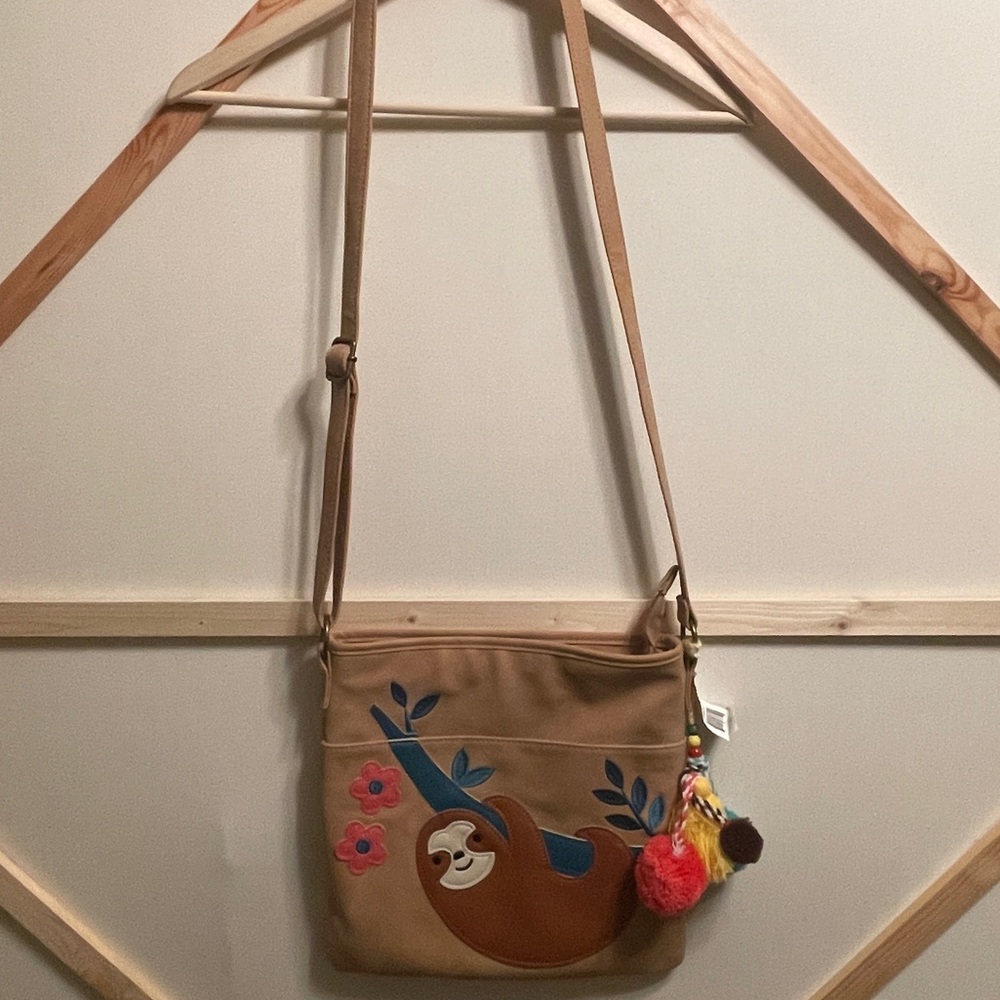 Chateau Sloth Purse with PomPoms NWT
